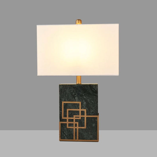 Modern 1-Light Rectangle Fabric Nightstand Lamp In Black/White/Green With Marble Pedestal