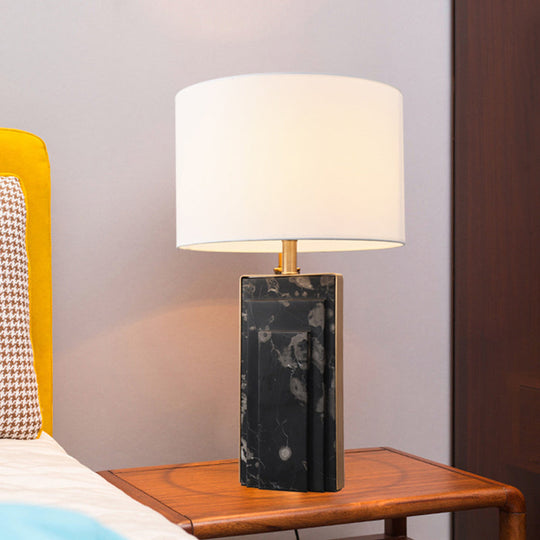 Sleek Marble Stand Bedside Table Lamp: Minimalist Cylindrical Night Light (Black/White/Ivory) Black