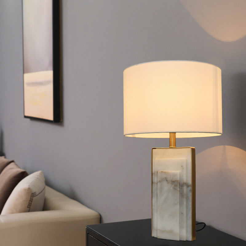 Sleek Marble Stand Bedside Table Lamp: Minimalist Cylindrical Night Light (Black/White/Ivory) White