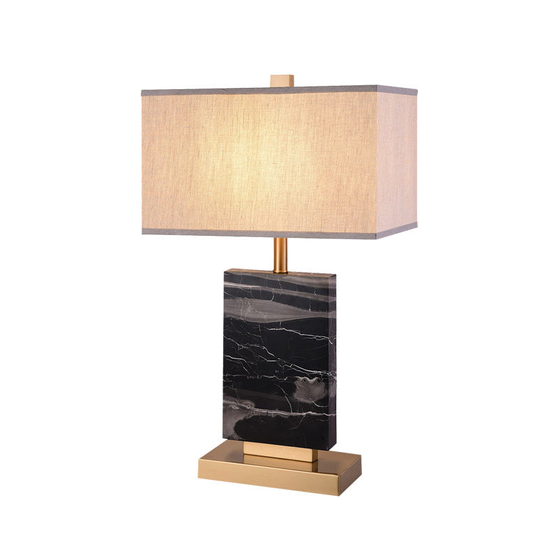 Sleek Black Rectangular Table Lamp With Marble Base And Fabric Shade - Minimalist Design