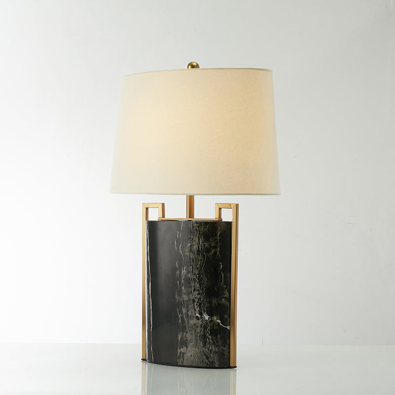 15/18 W Minimalist 1-Light Night Lamp - Black & White Tapered Table Light With Fabric Shade Marble