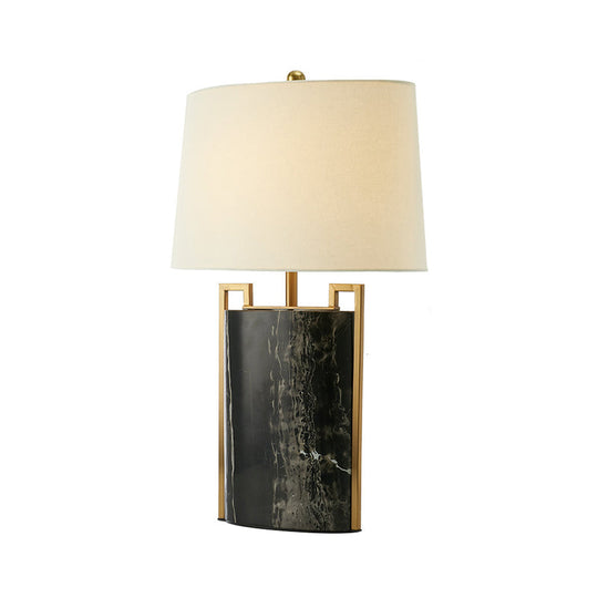 15/18 W Minimalist 1-Light Night Lamp - Black & White Tapered Table Light With Fabric Shade Marble
