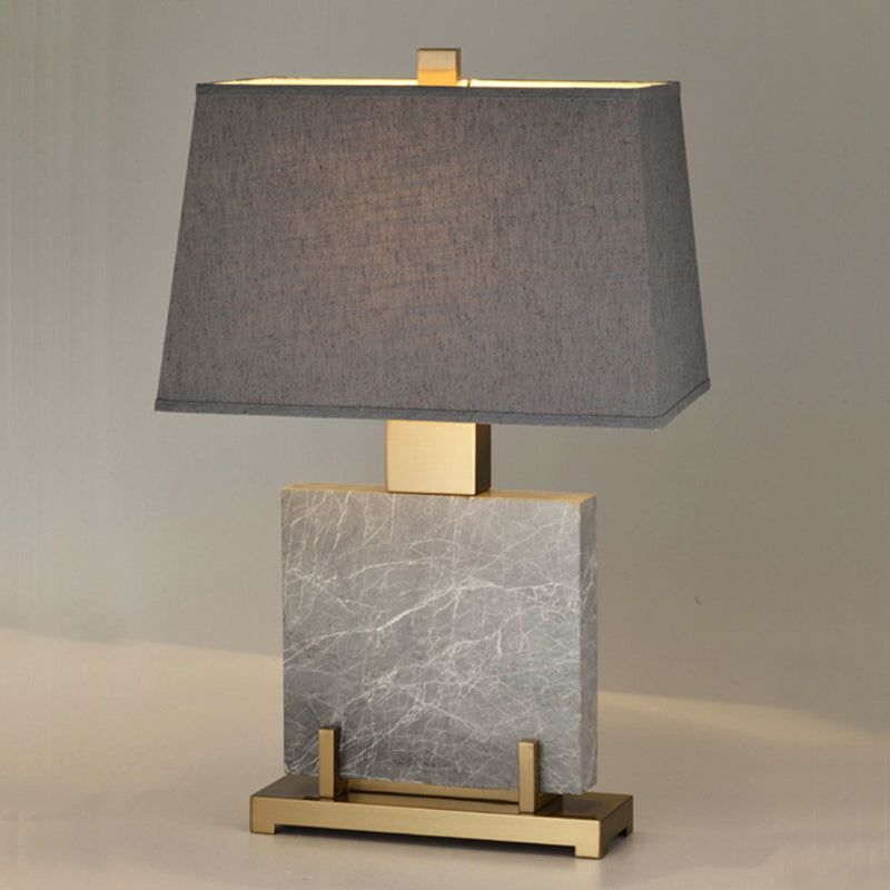 Modern Grey Trapezoid Night Table Lamp With Fabric Shade And Marble Stand