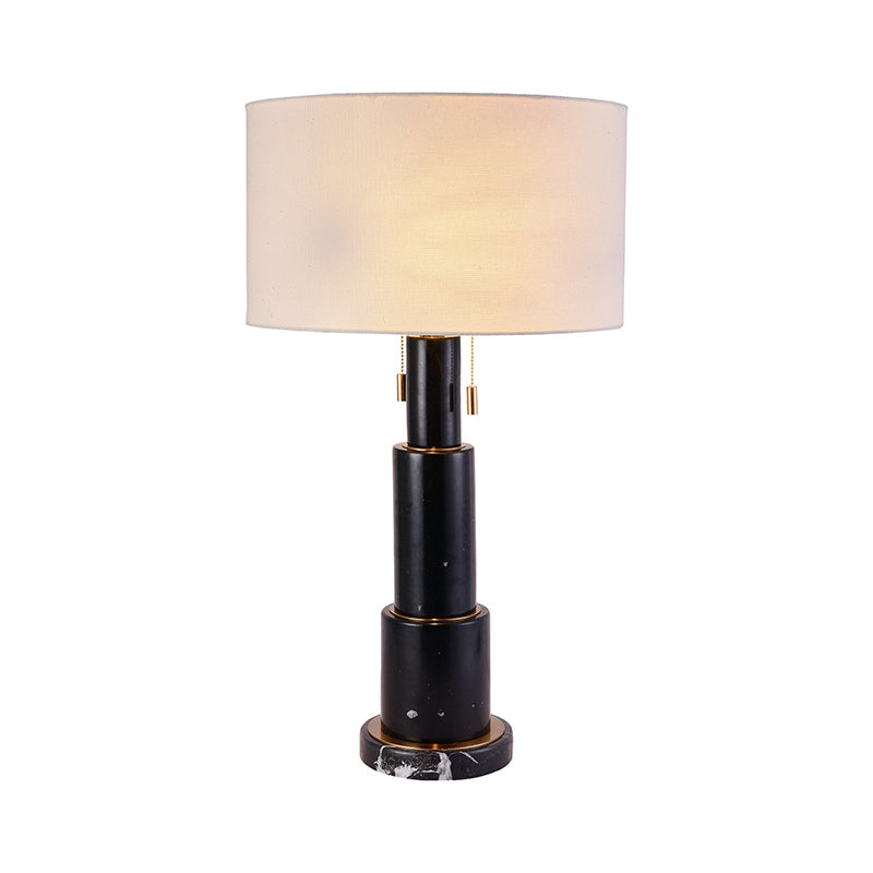 3-Tier Marble Night Lamp: Minimalist Table Light With Pull-Chain Black/White Drum Fabric Shade