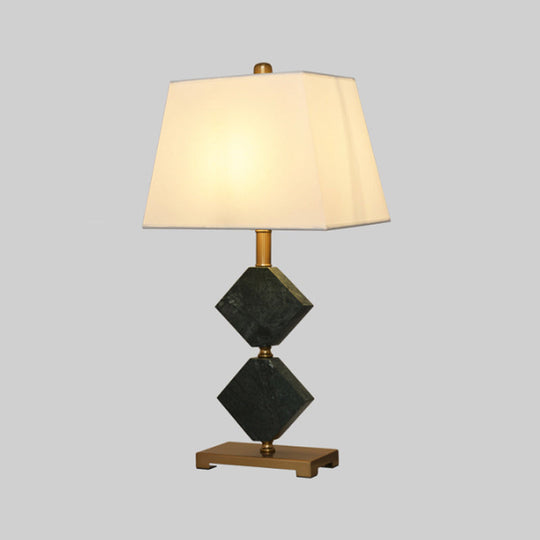 Modern Black Trapezoid Table Lamp With Rhombus Marble Accent - Sleek Living Room Nightstand Light