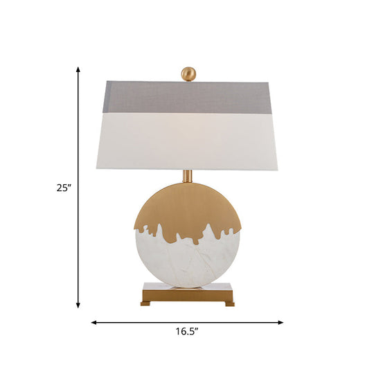 Contemporary Pagoda Fabric Table Light: Sleek Brass & White Nightstand Lamp Round Base