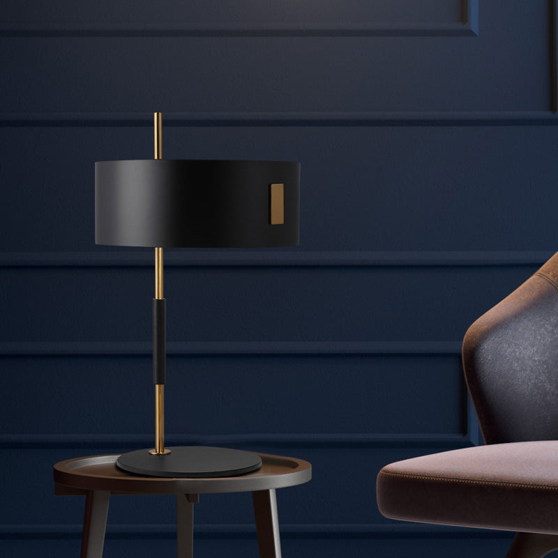 Minimalistic Black And Brass Round Night Lamp: Stylish Metal Table Light For Living Room