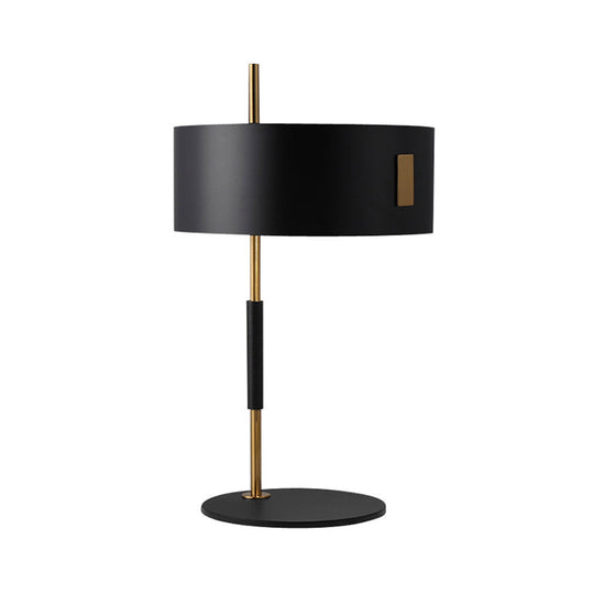 Minimalistic Black And Brass Round Night Lamp: Stylish Metal Table Light For Living Room