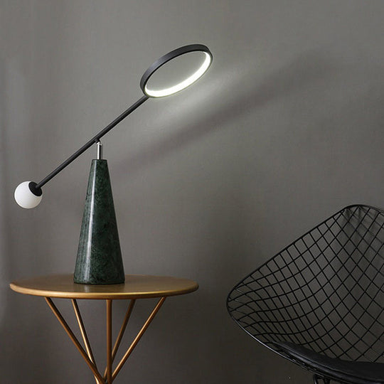 Julia - Stylish Modern Geometric Shape Nightstand Light Marble 1-Light Living Room Table Lamp with Balance Arm in Black/Green
