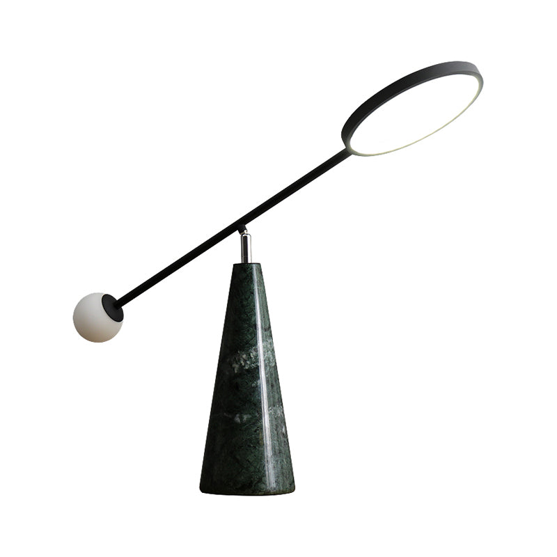 Julia - Stylish Modern Geometric Shape Nightstand Light Marble 1-Light Living Room Table Lamp with Balance Arm in Black/Green