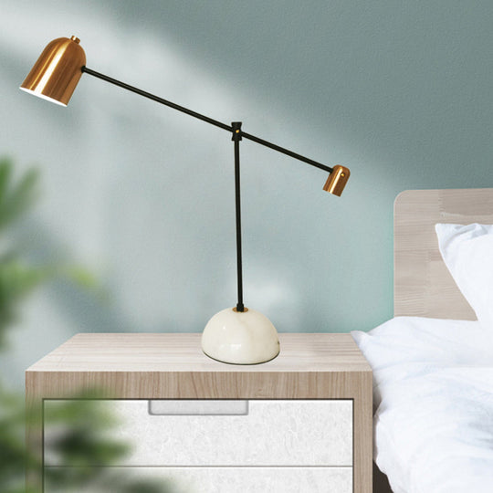 Algedi - Designer White-Brass Study Desk Lamp: Bell Metal Shade, Balanced Arm,
