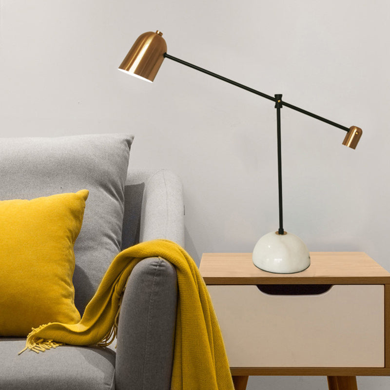 Algedi - Designer White-Brass Study Desk Lamp: Bell Metal Shade, Balanced Arm,