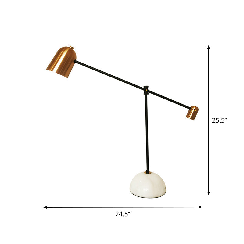 Algedi - Designer White-Brass Study Desk Lamp: Bell Metal Shade, Balanced Arm,