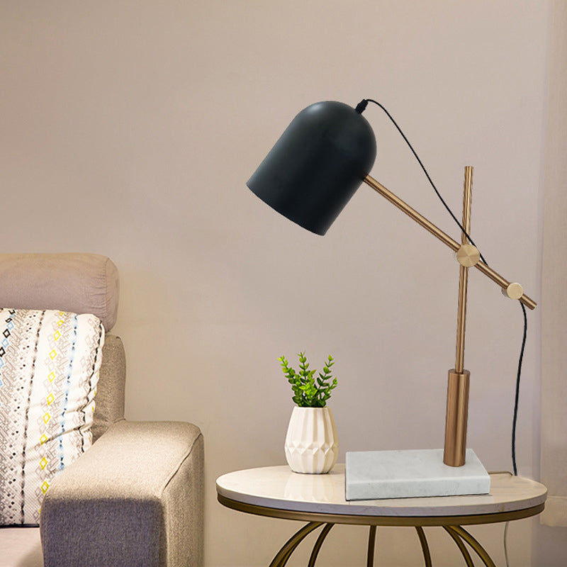 Black Postmodern Metal Nightstand Lamp With Brass Balance Arm & Cloche Shape For Reading Table