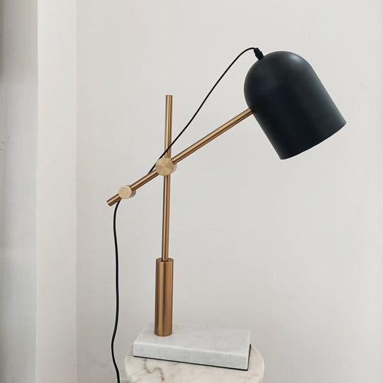 Black Postmodern Metal Nightstand Lamp With Brass Balance Arm & Cloche Shape For Reading Table