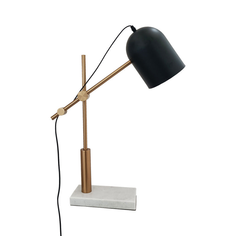 Ayla - Black Black Cloche Shaped Reading Table Light Postmodern Single Metal Nightstand Lamp with Brass Balance Arm