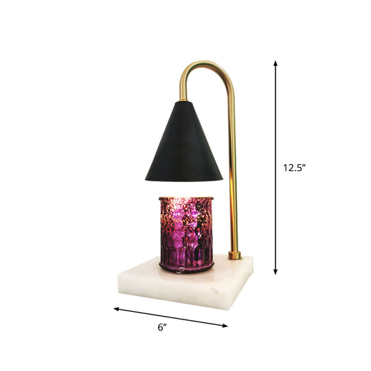 Mid-Century Metal Cone Night Lamp With Gooseneck 1 Bulb Black/White/Gold - Bedroom Table Lighting
