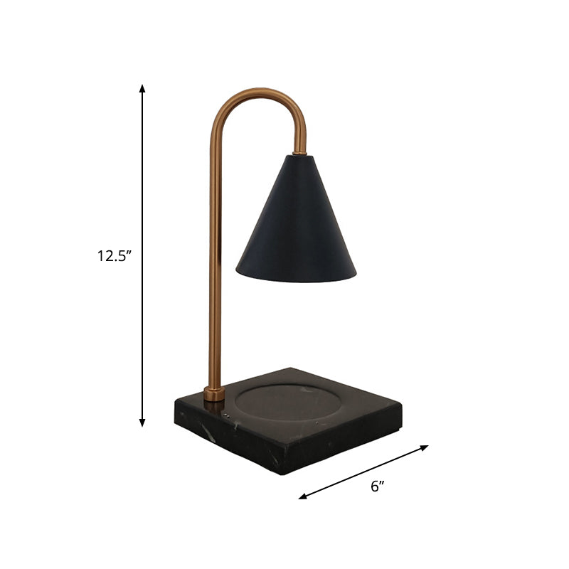 Léa - Mid-Century Cone Night Lamp: Sleek Metal Gooseneck Table Lighting with