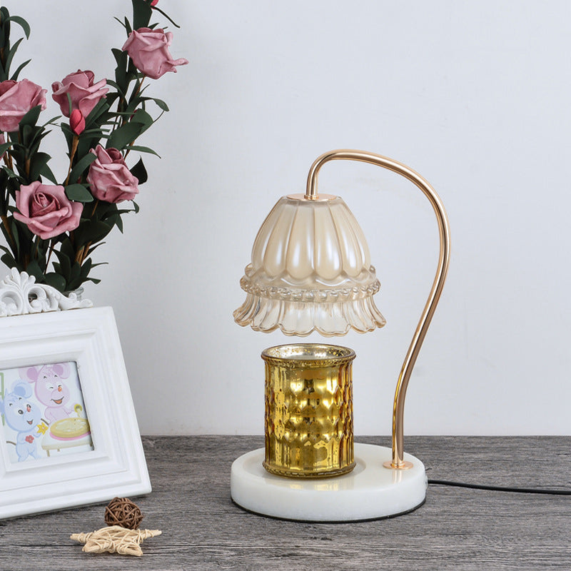 Elena - Tan Glass Flower Nightstand Lamp