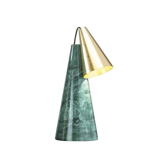 Marble Conical Table Lamp - Designer Single-Bulb Night Light For Living Room In White/Green/Gold