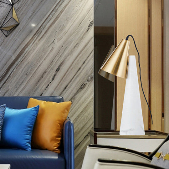 Marble Conical Table Lamp - Designer Single-Bulb Night Light For Living Room In White/Green/Gold