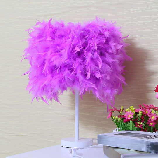 14 Modern Feather Cylinder Night Light - Pink/White/Purple Bedside Table Lamp Purple / 10