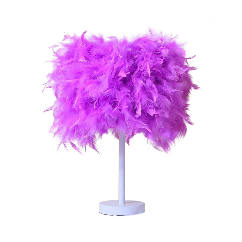 14 Modern Feather Cylinder Night Light - Pink/White/Purple Bedside Table Lamp