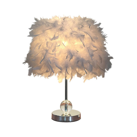 Contemporary Feather Cylinder Table Lamp With Crystal Ball - Red/Pink/Burgundy White
