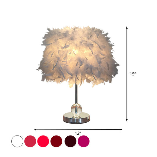 Contemporary Feather Cylinder Table Lamp With Crystal Ball - Red/Pink/Burgundy