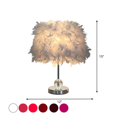 Contemporary Feather Cylinder Table Lamp With Crystal Ball - Red/Pink/Burgundy