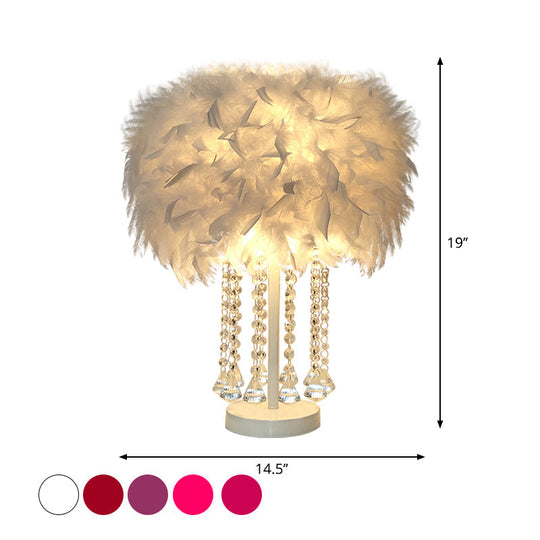 Modernist Feather Nightstand Light With Draping Crystal - Red/Pink/Purple