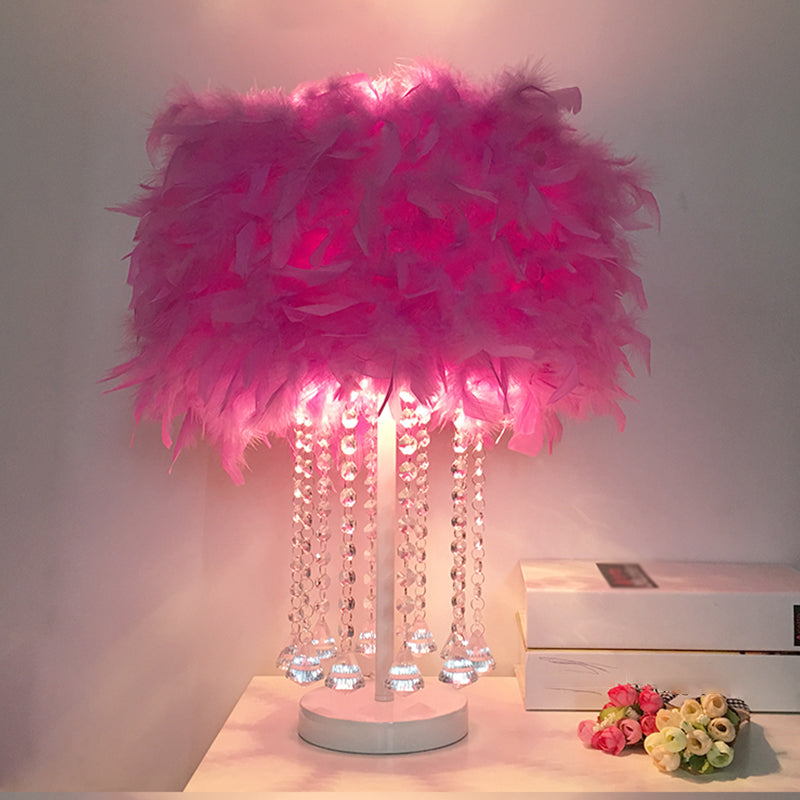 Modernist Feather Nightstand Light With Draping Crystal - Red/Pink/Purple Peach