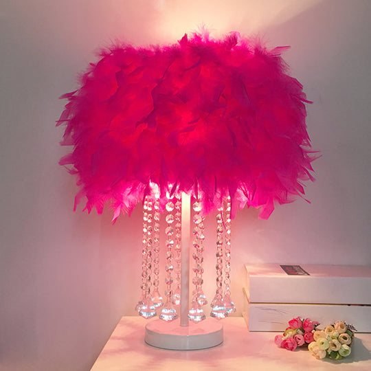 Modernist Feather Nightstand Light With Draping Crystal - Red/Pink/Purple Purple