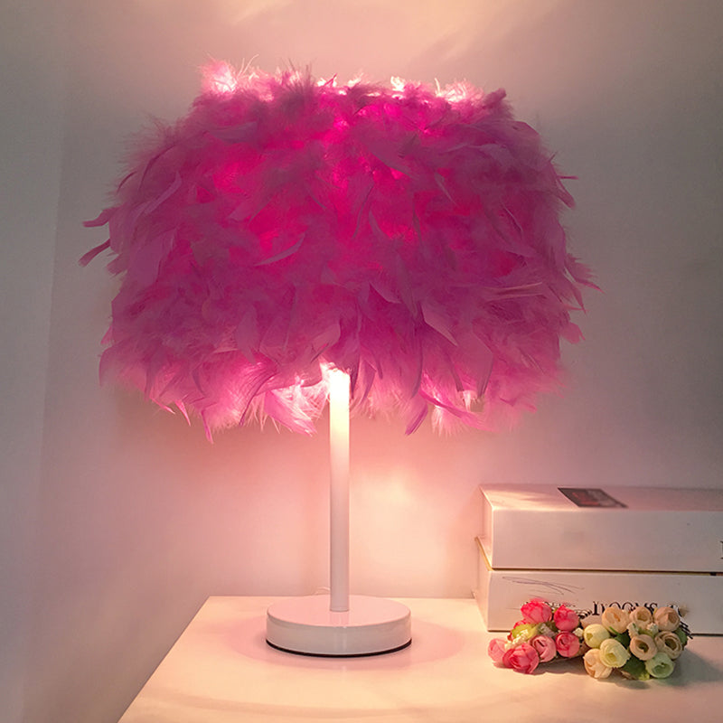 Modern 1-Light Girls Room Night Lamp In Pink/Purple/White With Feather Shade Purple