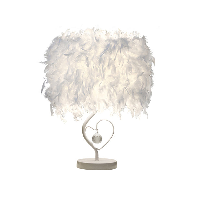Modern Drum Table Lamp: Feather Light White/Pink/Burgundy Heart Frame Crystal Orb