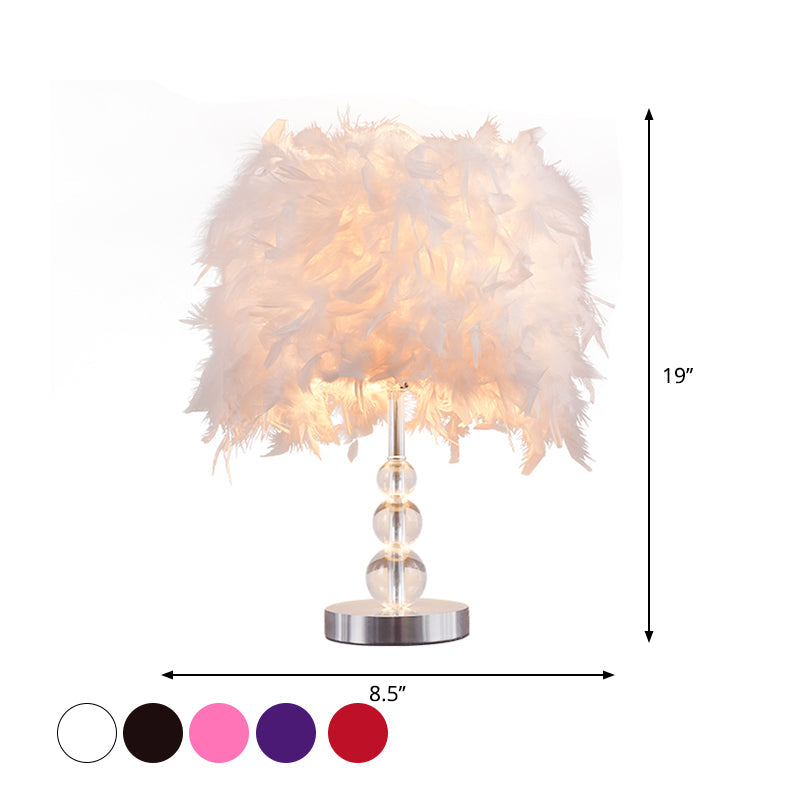 Sleek Feathered Cylinder Night Light In Red/Pink/Purple With Crystal Pedestal
