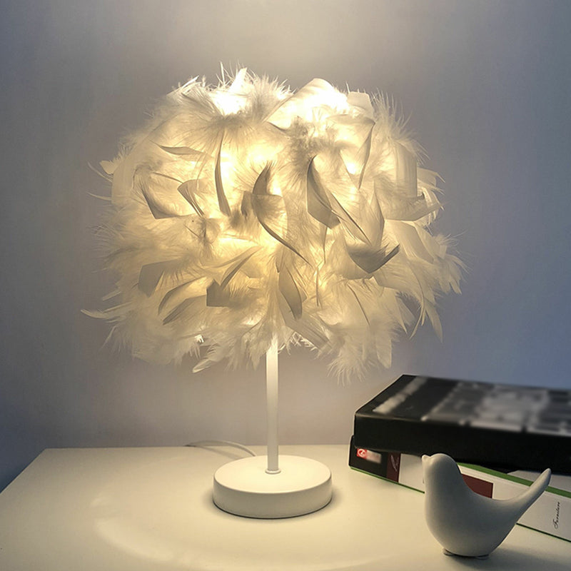 Feathered Ball Table Lamp For Kids Room - 8.5/10 Wide & Simple Design In White/Chrome White / 8.5