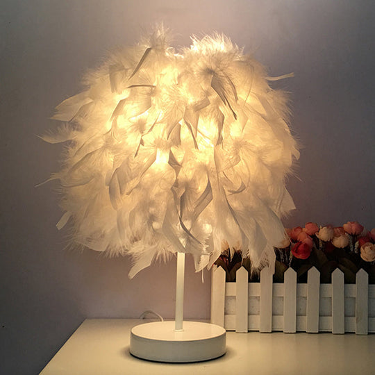 Feathered Ball Table Lamp For Kids Room - 8.5/10 Wide & Simple Design In White/Chrome White / 10
