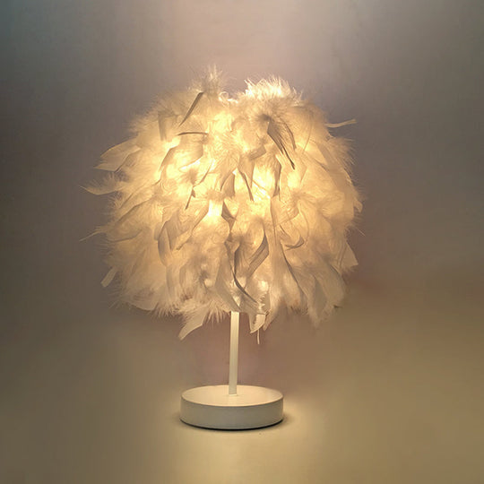 Feathered Ball Table Lamp For Kids Room - 8.5/10 Wide & Simple Design In White/Chrome