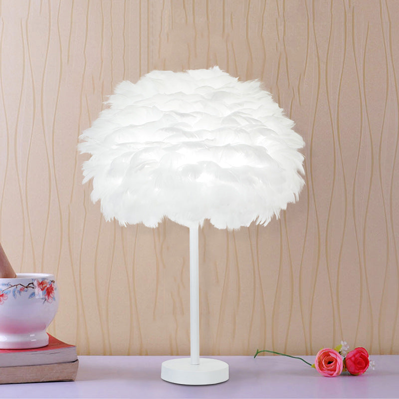 Minimalist 1-Head White Oval Table Lamp - Layered Feather Night Light 12/16 Width / 12