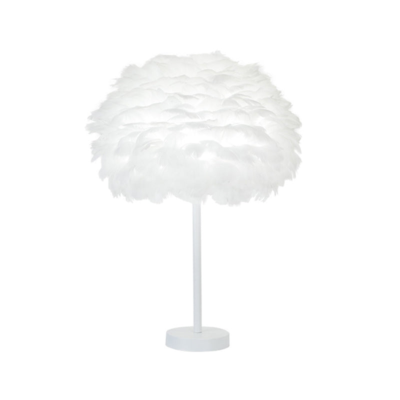 Minimalist 1-Head White Oval Table Lamp - Layered Feather Night Light 12/16 Width