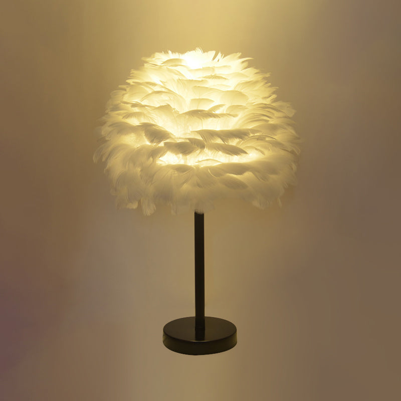 Nordic Goose Feather Dome Night Light Table Lamp In Grey/White/Pink With Tripod/Straight Stand