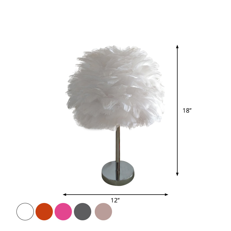 Feathered Modern Artichoke Plug-In Table Light: 1 Light Girls Room Nightstand Lamp (Pink/Grey/White)