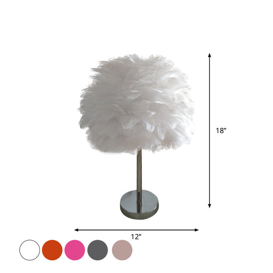 Feathered Modern Artichoke Plug-In Table Light: 1 Light Girls Room Nightstand Lamp (Pink/Grey/White)