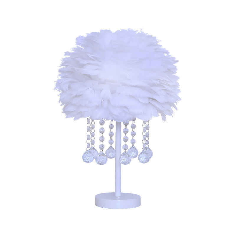 Modern Hemisphere Feather Table Lamp With Crystal Ball And Night Light - Grey/White/Pink
