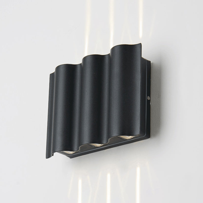 Modern Black Led Patio Sconce Lamp - 2/4/6-Light Flush Mount Wall Light With Wavy Metal Shade