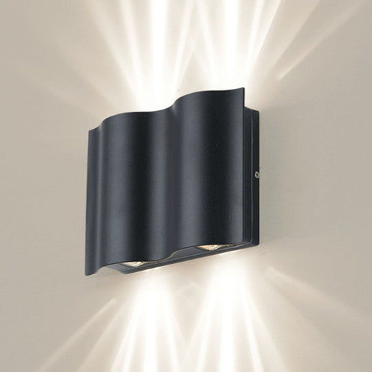 Modern Black Led Patio Sconce Lamp - 2/4/6-Light Flush Mount Wall Light With Wavy Metal Shade