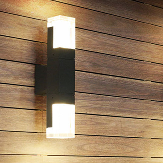 Minimalist Led Courtyard Wall Lamp In Black With Warm/White Light And Acrylic 1/2 Head Sconce 2 /
