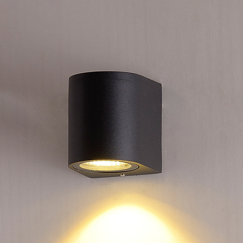 Black Aluminum Led Outdoor Cylinder Wall Light - Minimalist Flush Sconce / Small A