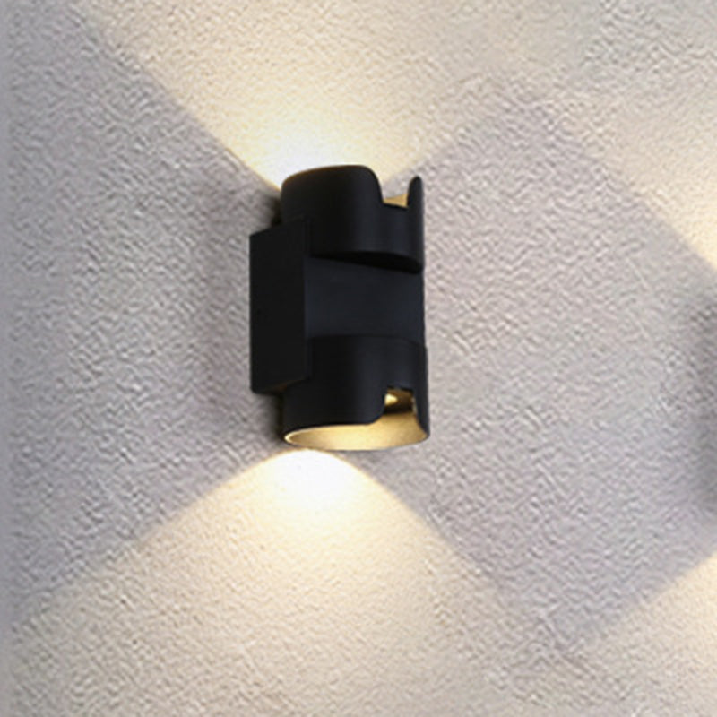Black Led Flush Mount Wall Light - Up Down Lighting With Metal Cylinder Shade For Patio